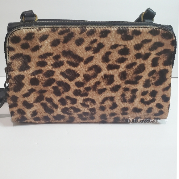 🎉MADEWELL Limited Edition Twin Cross Body Bag,Calf Hair with Leopard Print, NEW - Picture 2 of 16